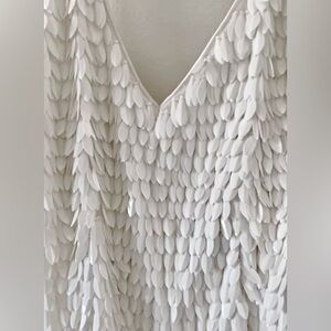 Retrofete White Sirena Feather Sequin Dress